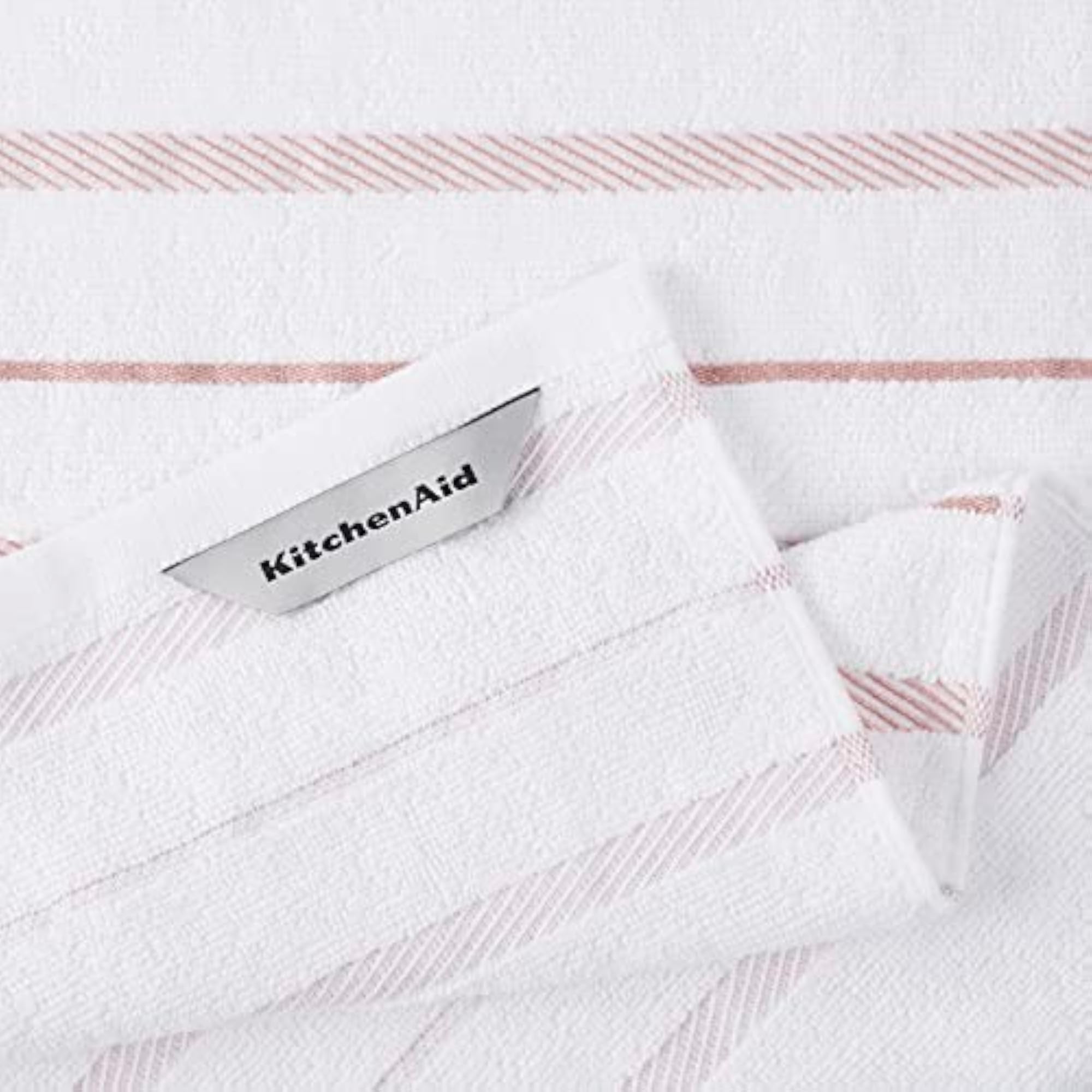 Albany Kitchen Towel 4-Pack Set, Dried Rose/White
